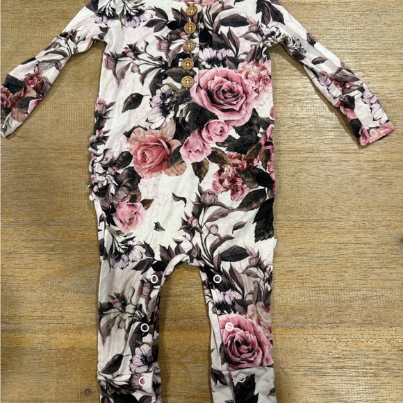 Posh Peanut Pink and Black Floral Romper - Picture 1 of 4
